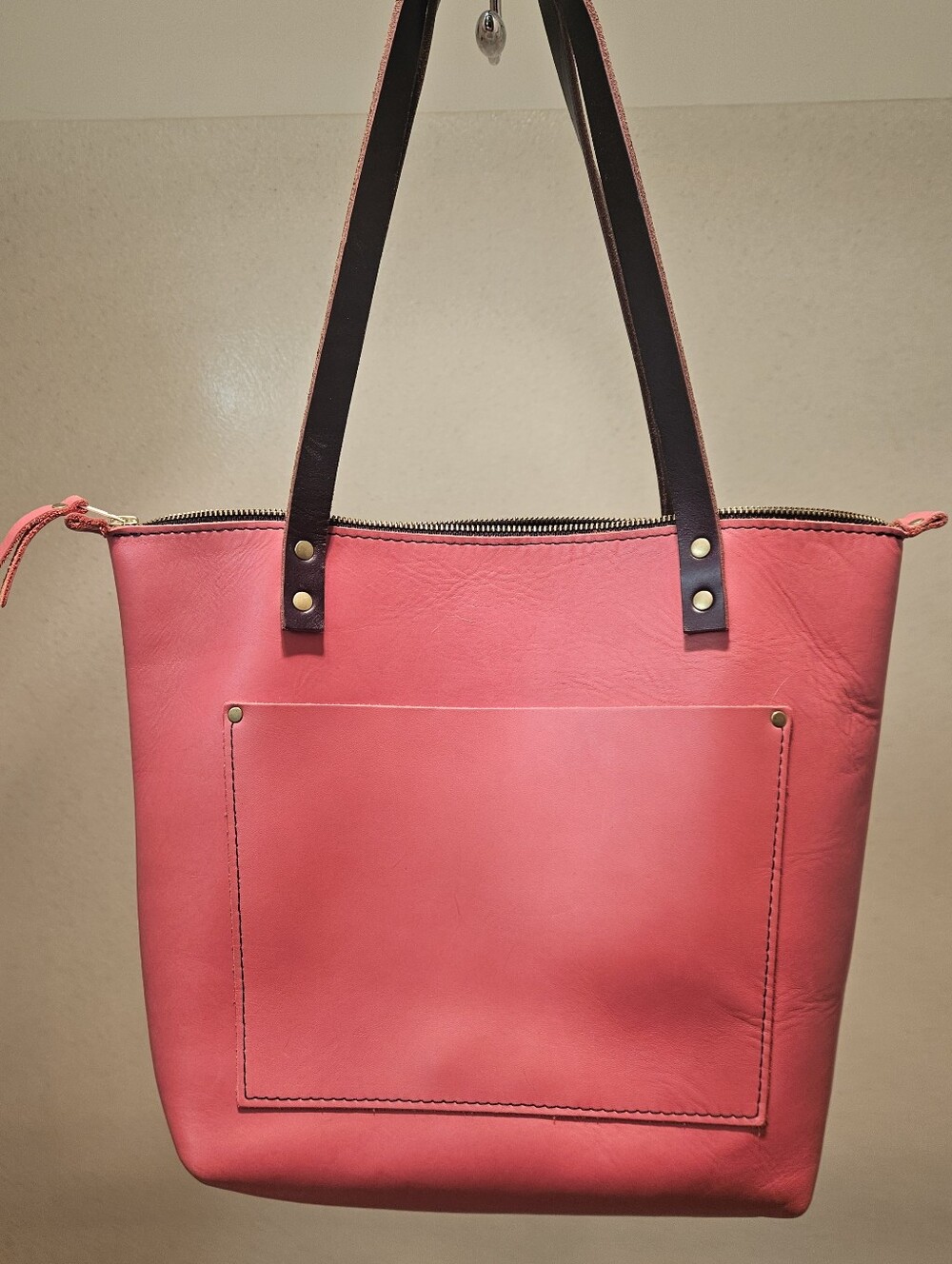 Tulip Portland Leather Medium Zip Tote Bag with Dark Brown (Grizzly) Straps